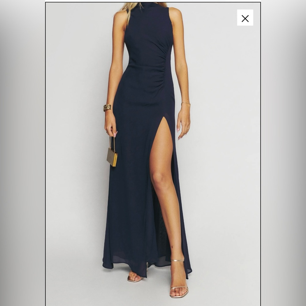 Reformation One Shoulder Midnight Blue Gown